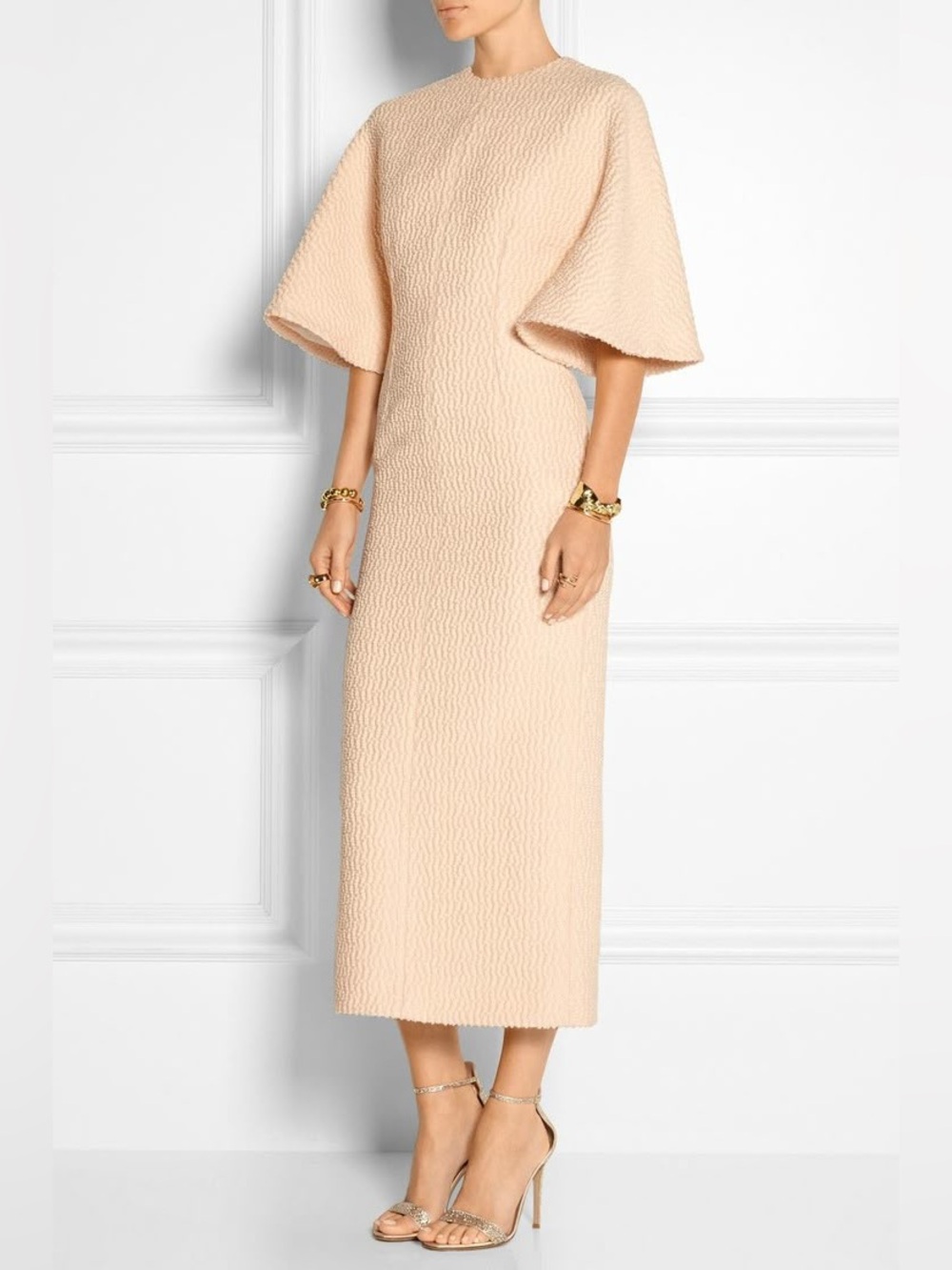 Emilia Wickstead Blush Textured Midi Dress with Wide Cape Sleeves size 8